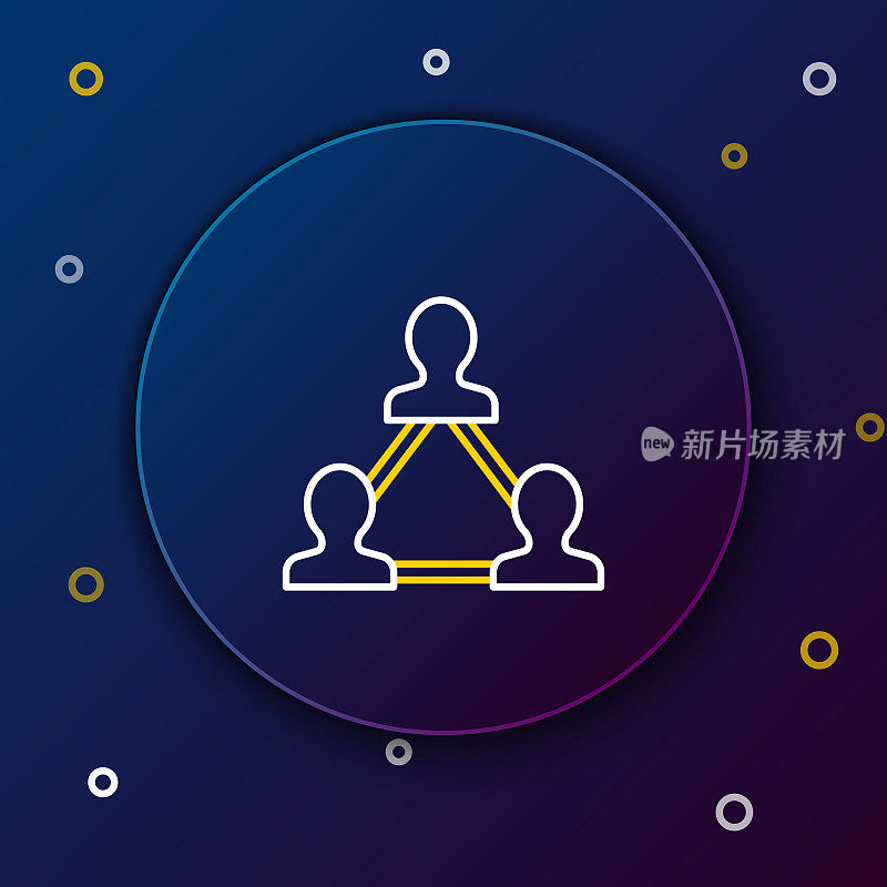 White and yellow line Project team base icon on blue background. Business analysis and planning, consulting, team work, project management. Developers. Colorful outline concept. Vector Illustration
